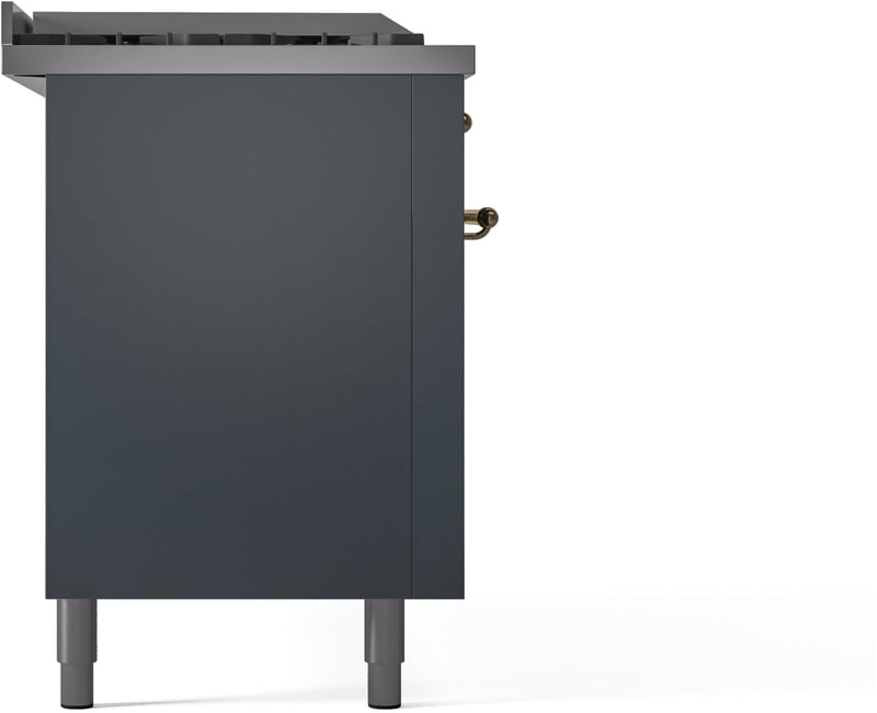 ILVE Nostalgie II 60" Dual Fuel Natural Gas Range in Blue Grey with Brass Trim, UP60FSNMPBGG