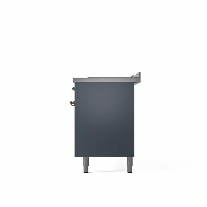 ILVE Nostalgie II 60" Dual Fuel Natural Gas Range in Blue Grey with Brass Trim, UP60FSNMPBGG