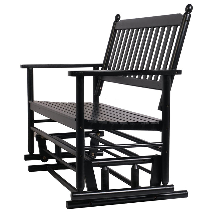 Outdoor Patio Swing Glider Bench 2-Person Wooden Rocking Bench Outdoor Seating Chairs, Black