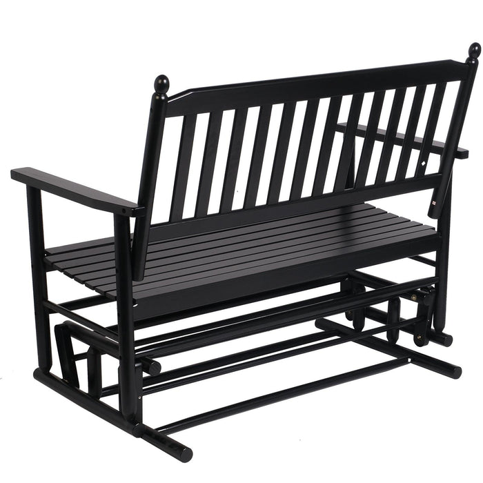 Outdoor Patio Swing Glider Bench 2-Person Wooden Rocking Bench Outdoor Seating Chairs, Black