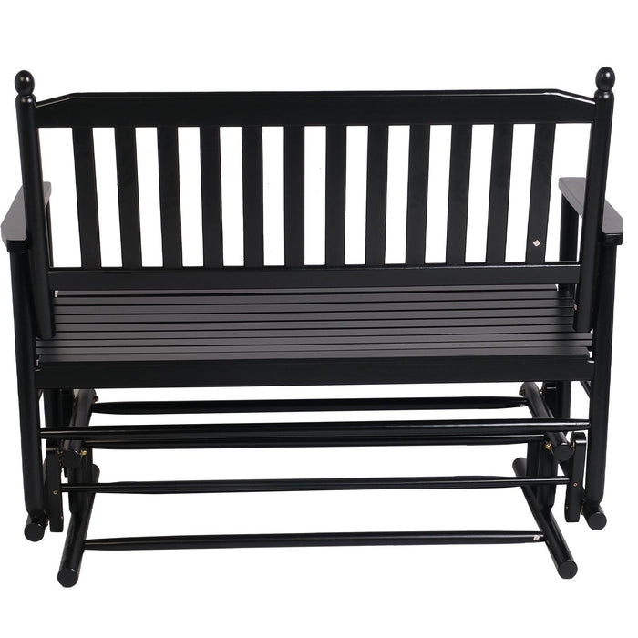 Outdoor Patio Swing Glider Bench 2-Person Wooden Rocking Bench Outdoor Seating Chairs, Black