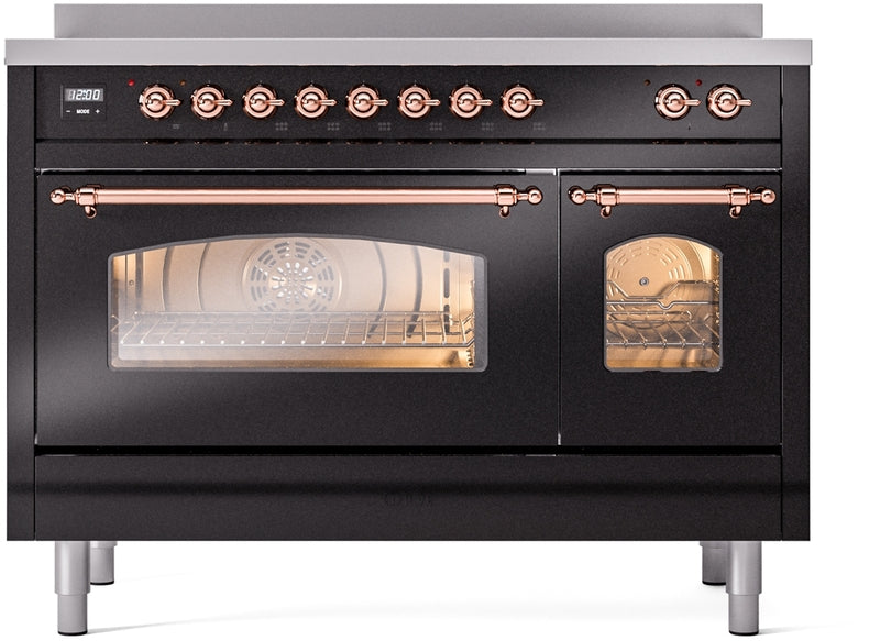 ILVE Nostalgie II 48" Induction Range with Element Stove and Electric Oven in Black with Copper Trim, UPI486NMPBKP