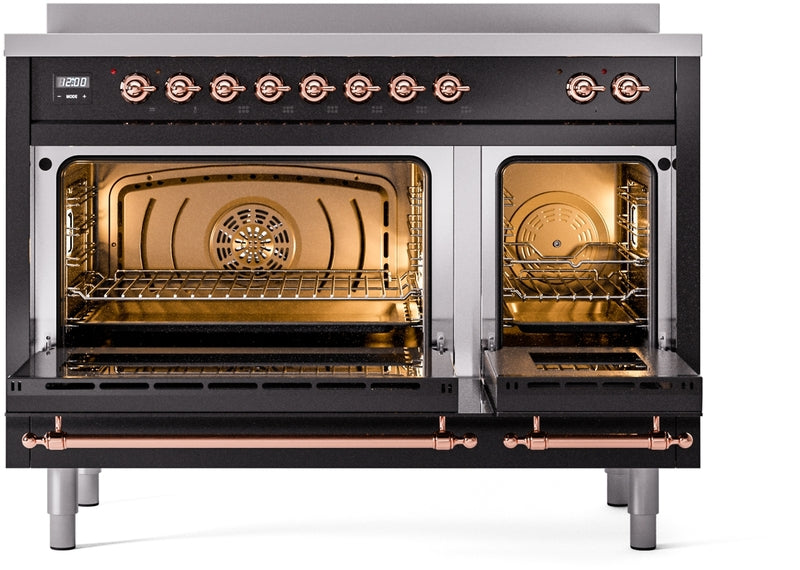 ILVE Nostalgie II 48" Induction Range with Element Stove and Electric Oven in Black with Copper Trim, UPI486NMPBKP