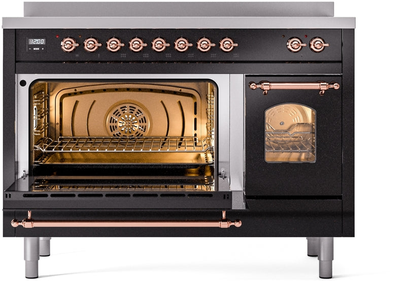 ILVE Nostalgie II 48" Induction Range with Element Stove and Electric Oven in Black with Copper Trim, UPI486NMPBKP