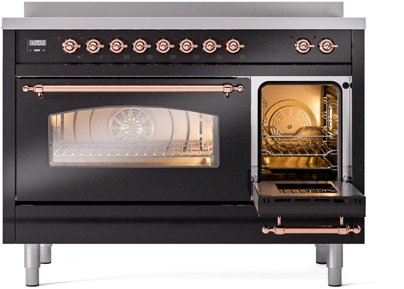 ILVE Nostalgie II 48" Induction Range with Element Stove and Electric Oven in Black with Copper Trim, UPI486NMPBKP