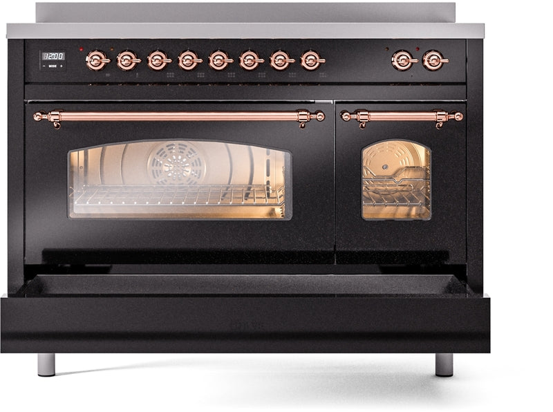 ILVE Nostalgie II 48" Induction Range with Element Stove and Electric Oven in Black with Copper Trim, UPI486NMPBKP