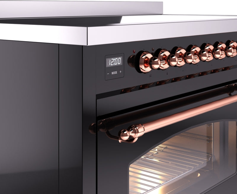 ILVE Nostalgie II 48" Induction Range with Element Stove and Electric Oven in Black with Copper Trim, UPI486NMPBKP