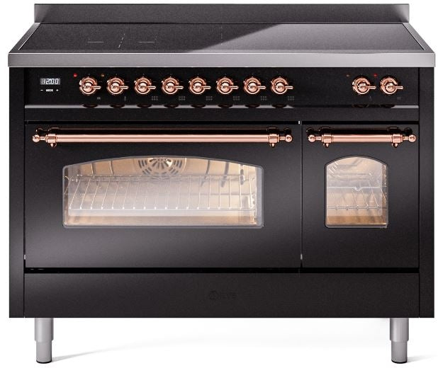 ILVE Nostalgie II 48" Induction Range with Element Stove and Electric Oven in Black with Copper Trim, UPI486NMPBKP