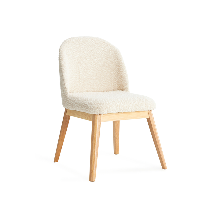 Ready to Ship Solid Ashwood Natural Boucle Dining Chair with White Luxury Fabric (SET OF 2 PCS)