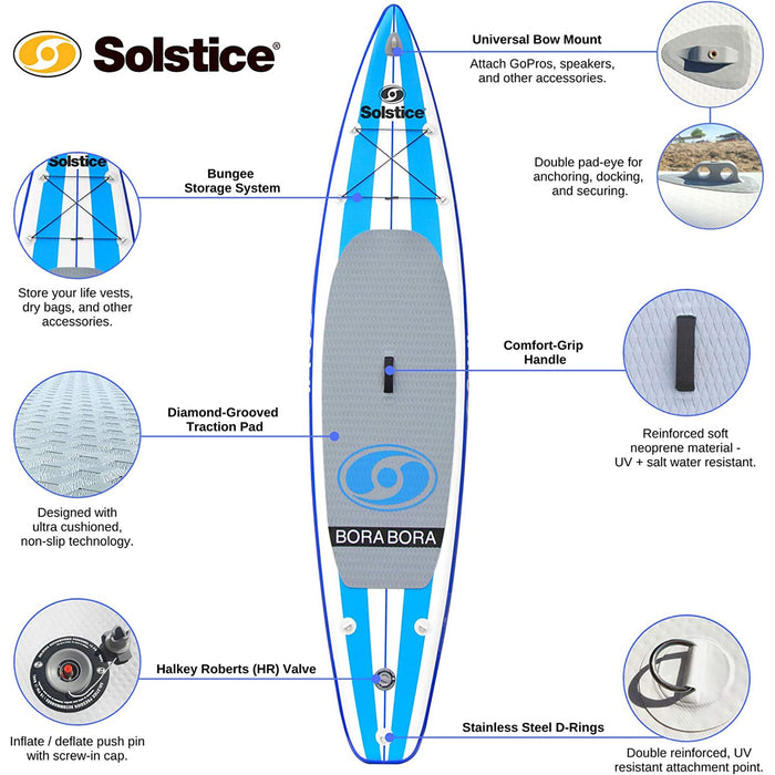 Solstice BoraBora SUP Board 12.6ft Inflatable Touring Stand-Up Paddle Board Blue