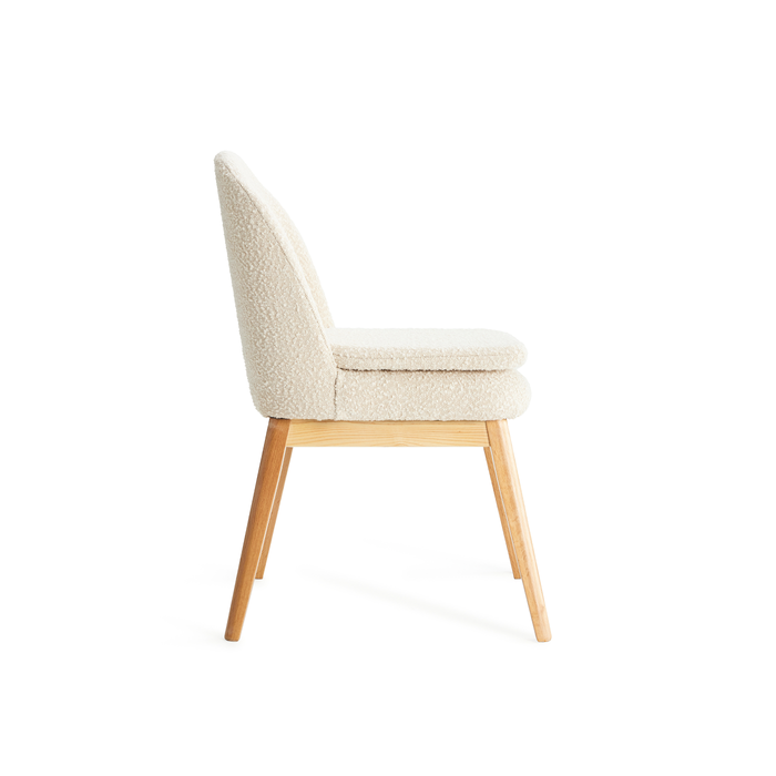 Ready to Ship Solid Ashwood Natural Boucle Dining Chair with White Luxury Fabric (SET OF 2 PCS)