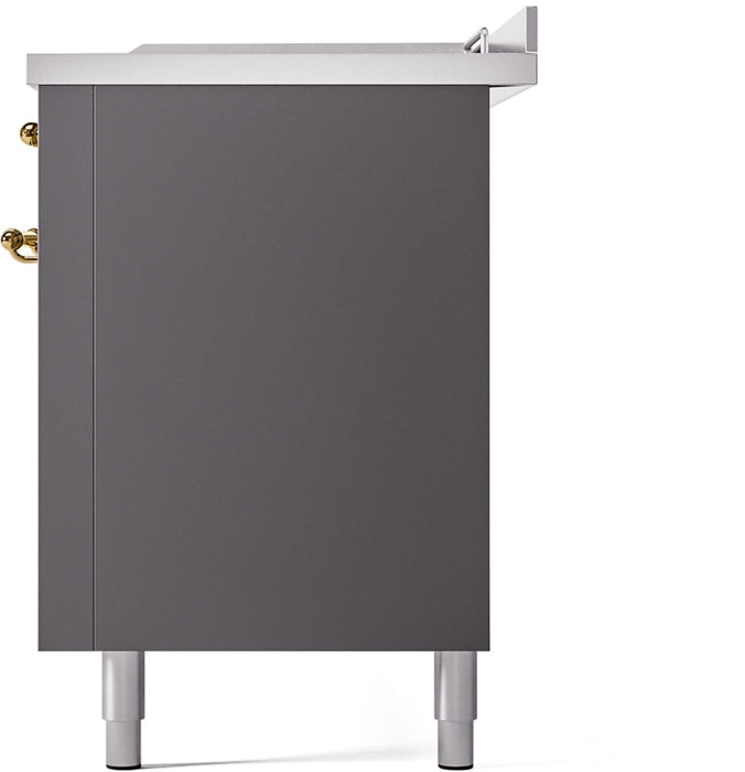 ILVE Nostalgie II 60" Dual Fuel Natural Gas Range in Matte Graphite with Brass Trim, UP60FSNMPMGG