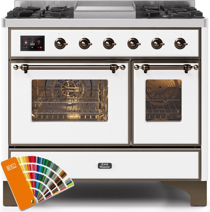 ILVE Majestic II 40" Dual Fuel Propane Gas Range in RAL Custom Color with Bronze Trim, UMD10FDNS3RABLP