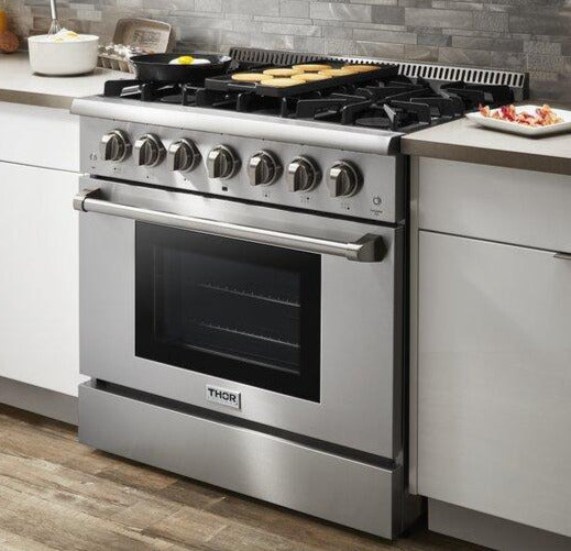 Thor Kitchen 36 in. Natural Gas Burner/Electric Oven Range in Stainless Steel, HRD3606U