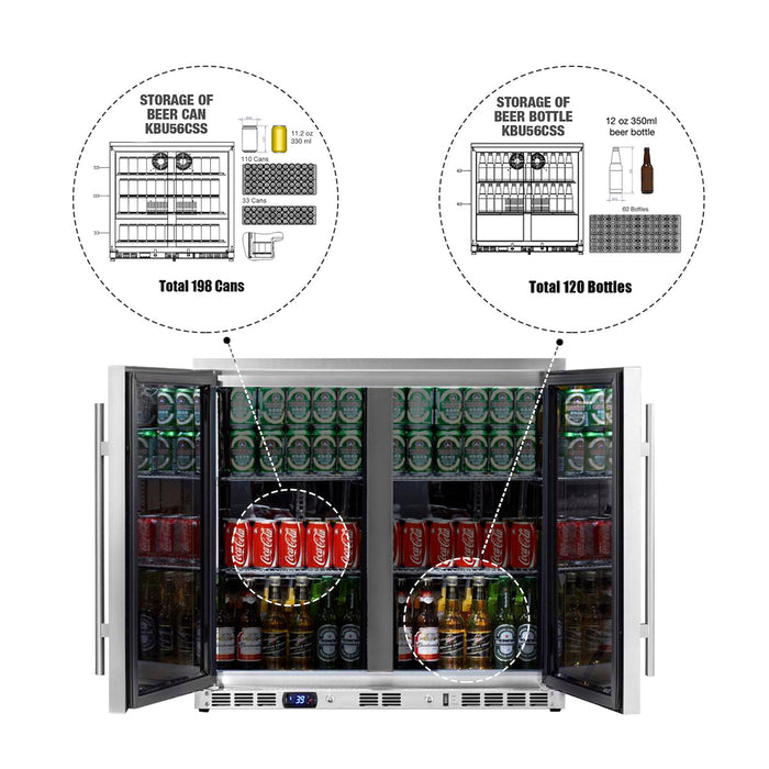 36-Inch Heating Glass Dual Door Built In Beverage Fridge