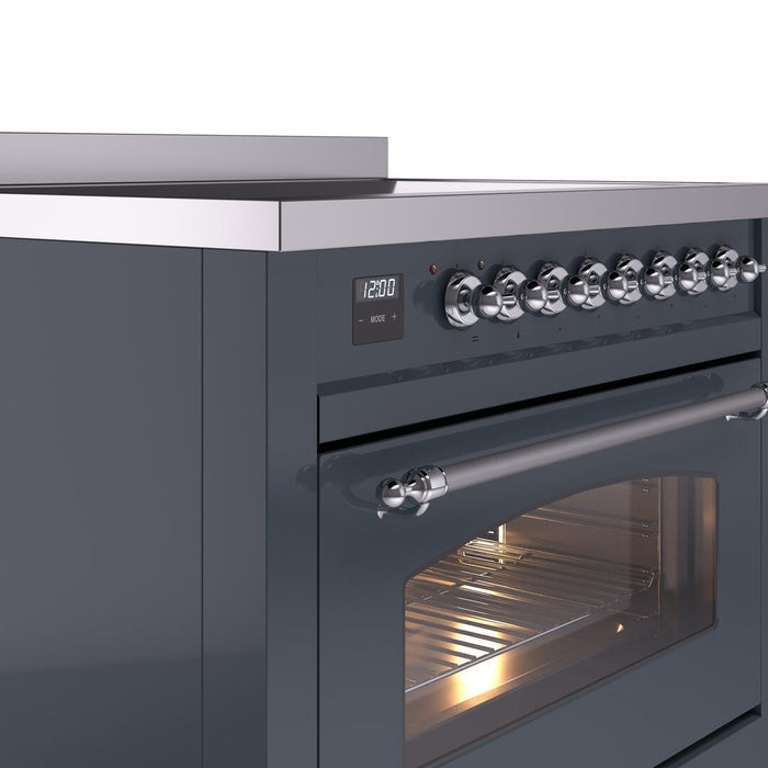 ILVE Nostalgie II 36" Induction Range with Element Stove and Electric Oven in Blue Grey with Chrome Trim, UPI366NMPBGC