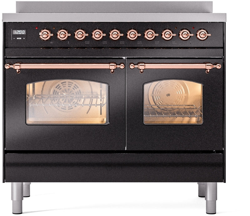 ILVE Nostalgie II 40" Induction Range with Element Stove and Electric Oven in Black with Copper Trim, UPDI406NMPBKP