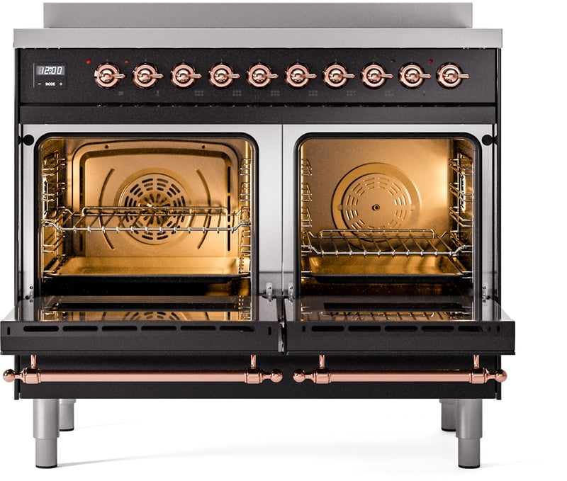 ILVE Nostalgie II 40" Induction Range with Element Stove and Electric Oven in Black with Copper Trim, UPDI406NMPBKP