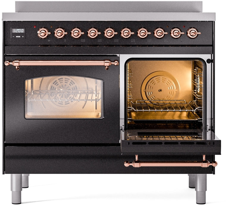 ILVE Nostalgie II 40" Induction Range with Element Stove and Electric Oven in Black with Copper Trim, UPDI406NMPBKP