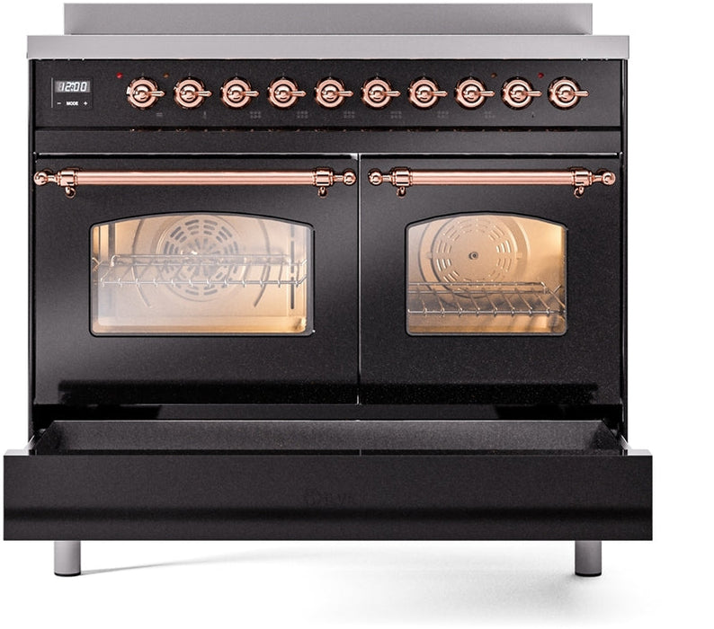 ILVE Nostalgie II 40" Induction Range with Element Stove and Electric Oven in Black with Copper Trim, UPDI406NMPBKP