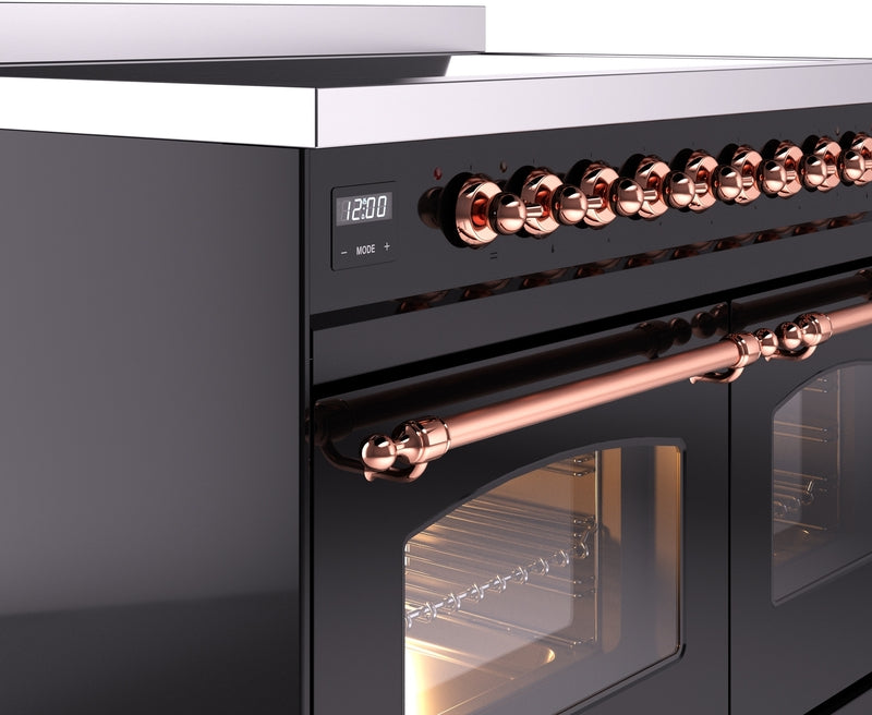 ILVE Nostalgie II 40" Induction Range with Element Stove and Electric Oven in Black with Copper Trim, UPDI406NMPBKP