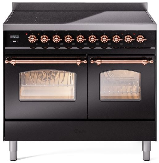 ILVE Nostalgie II 40" Induction Range with Element Stove and Electric Oven in Black with Copper Trim, UPDI406NMPBKP