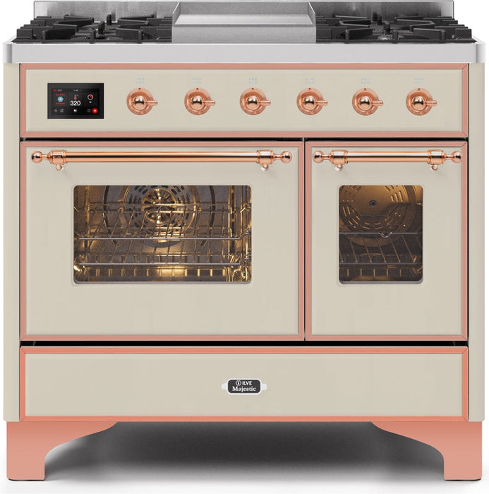 ILVE Majestic II 40" Dual Fuel Propane Gas Range in Antique White with Copper Trim, UMD10FDNS3AWPLP