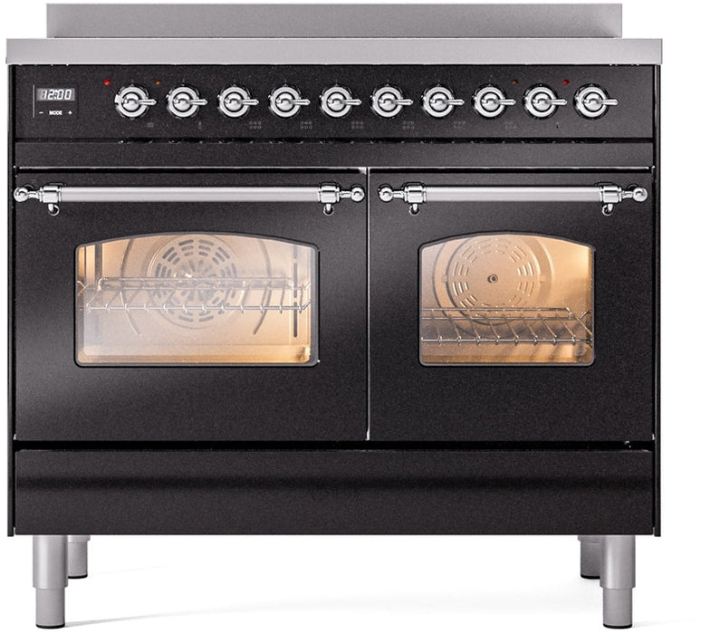 ILVE Nostalgie II 40" Induction Range with Element Stove and Electric Oven in Black with Chrome Trim, UPDI406NMPBKC