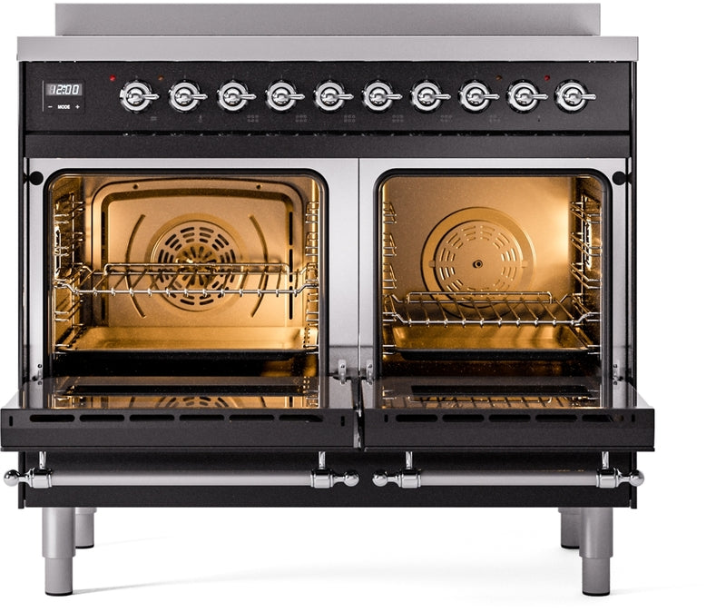 ILVE Nostalgie II 40" Induction Range with Element Stove and Electric Oven in Black with Chrome Trim, UPDI406NMPBKC