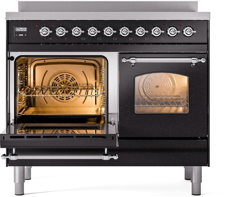 ILVE Nostalgie II 40" Induction Range with Element Stove and Electric Oven in Black with Chrome Trim, UPDI406NMPBKC