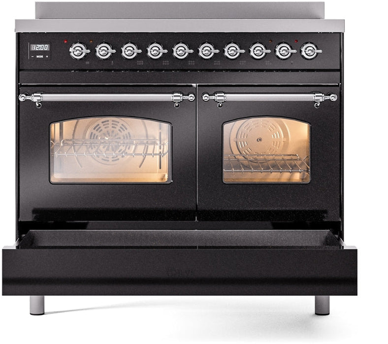 ILVE Nostalgie II 40" Induction Range with Element Stove and Electric Oven in Black with Chrome Trim, UPDI406NMPBKC