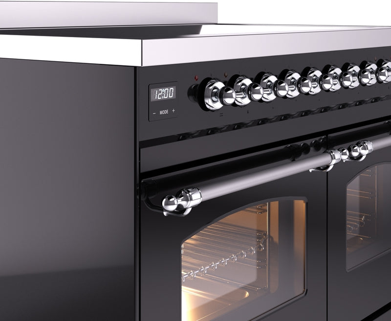 ILVE Nostalgie II 40" Induction Range with Element Stove and Electric Oven in Black with Chrome Trim, UPDI406NMPBKC