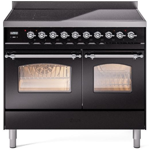 ILVE Nostalgie II 40" Induction Range with Element Stove and Electric Oven in Black with Chrome Trim, UPDI406NMPBKC