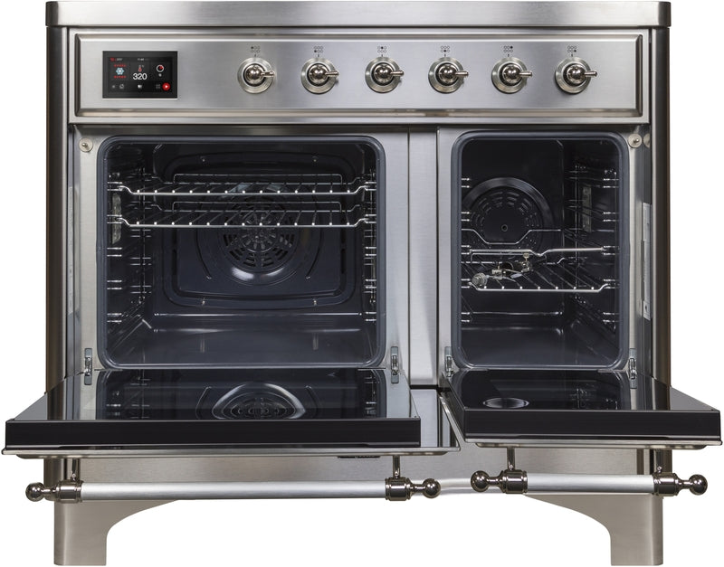 ILVE Majestic II 40" Induction Range with Element Stove and Electric Oven in Stainless Steel with Chrome Trim, UMDI10NS3SSC