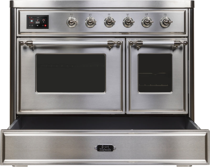 ILVE Majestic II 40" Induction Range with Element Stove and Electric Oven in Stainless Steel with Chrome Trim, UMDI10NS3SSC