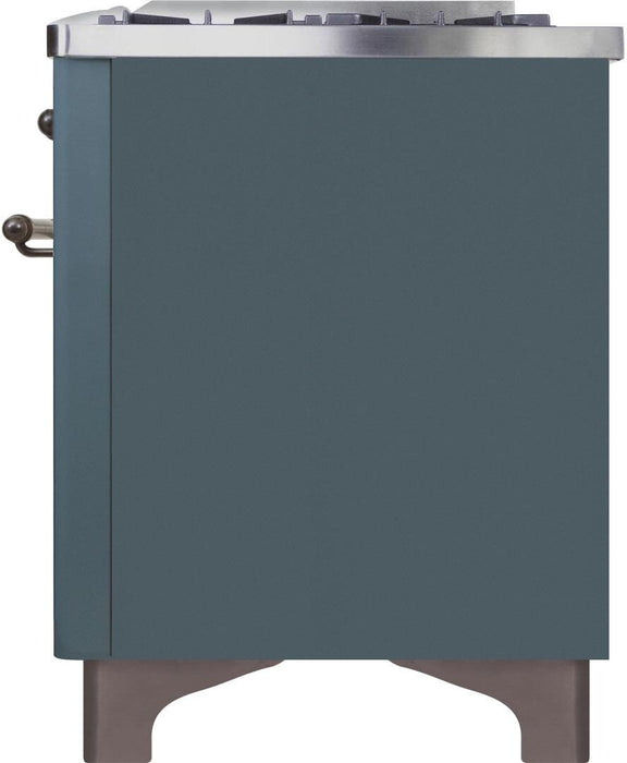 ILVE Majestic II 60" Dual Fuel Natural Gas Range in Blue Grey with Bronze Trim, UM15FDNS3BGB