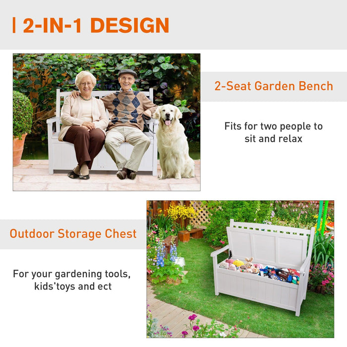 Outdoor Storage Bench Wooden Deck Box Bench Outdoor Seating with Back, White