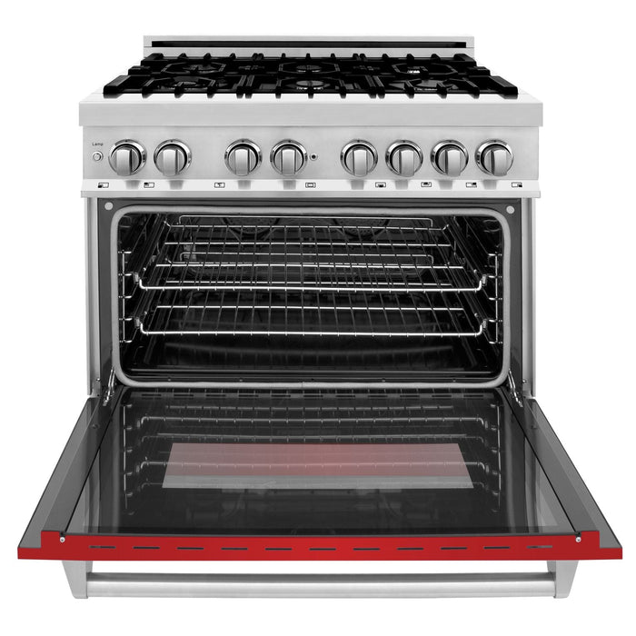 ZLINE 36 in. Professional Gas Burner/Electric Oven Stainless Steel Range with Red Matte Door, RA-RM-36