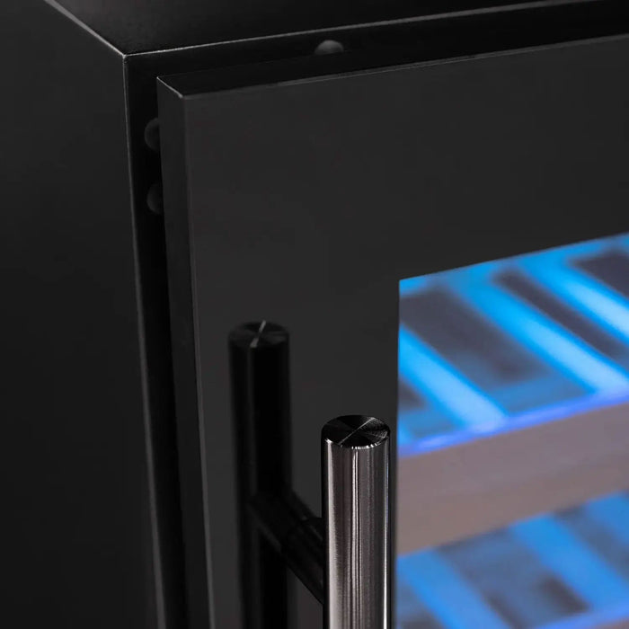 Reserva Series 100 Bottle 34" Tall Three Zone Black Glass Side-by-Side Wine Cooler Refrigerator