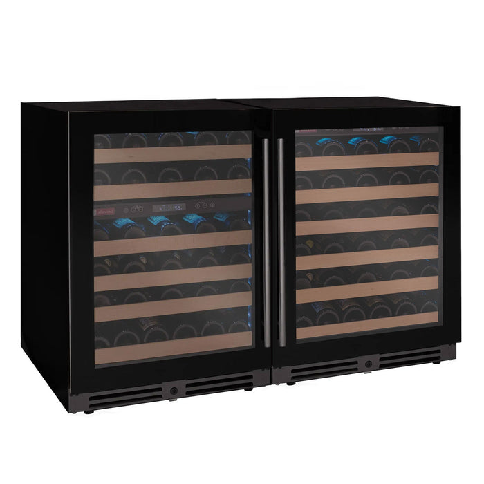 Reserva Series 100 Bottle 34" Tall Three Zone Black Glass Side-by-Side Wine Cooler Refrigerator