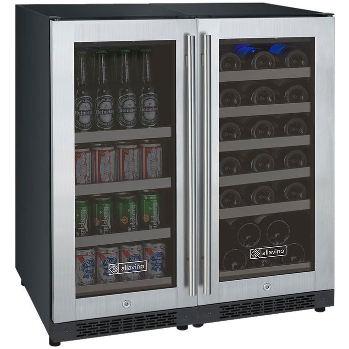 30" Wide FlexCount II Tru-Vino 30 Bottle/88 Can Dual Zone Stainless Steel Side-by-Side Wine Refrigerator/Beverage Center