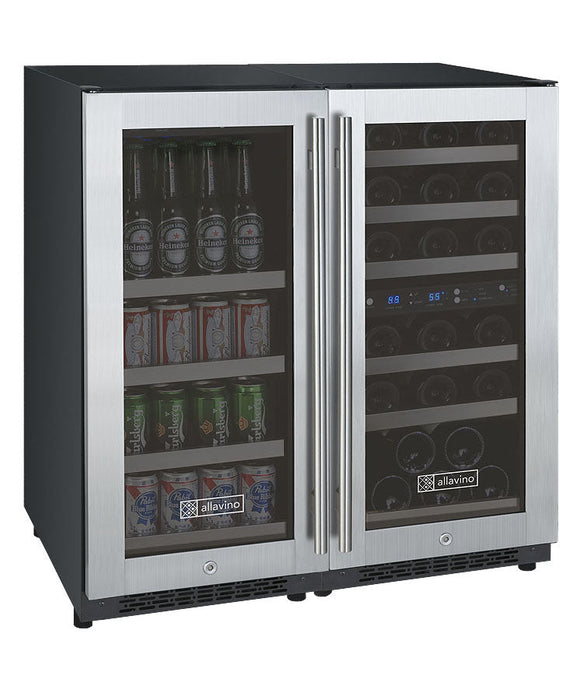 30" Wide FlexCount II Tru-Vino 30 Bottle/88 Can Three Zone Stainless Steel Side-by-Side Wine Refrigerator/Beverage Center