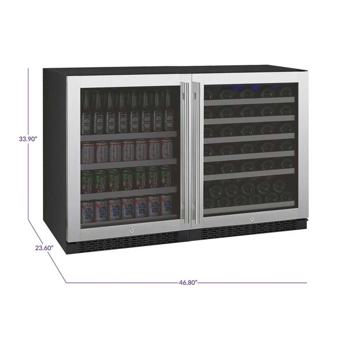 47" Wide FlexCount II Series 56 Bottle/154 Can Dual Zone Stainless Steel Side-by-Side Wine Refrigerator/Beverage Center