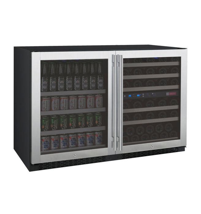 47" Wide FlexCount II Tru-Vino 56 Bottle/124 Can Stainless Steel Side-by-Side Wine Refrigerator/Beverage Center