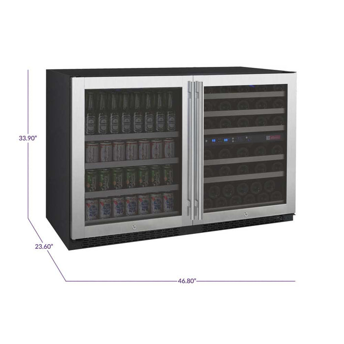 47" Wide FlexCount II Tru-Vino 56 Bottle/124 Can Stainless Steel Side-by-Side Wine Refrigerator/Beverage Center