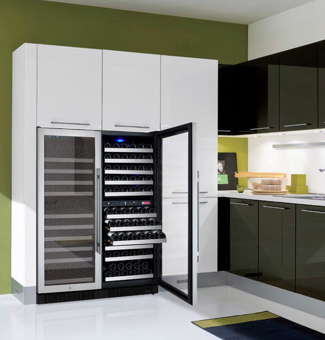 47" Wide FlexCount II Tru-Vino 249 Bottle Three Zone Stainless Steel Side-by-Side Wine Refrigerator