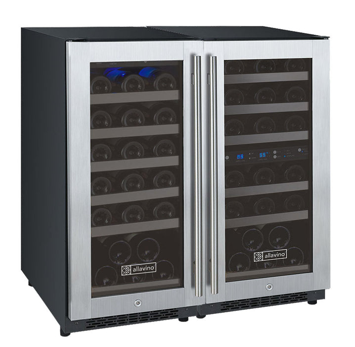 30" Wide FlexCount II Tru-Vino 60 Bottle Three Zone Stainless Steel Side-by-Side Wine Refrigerator