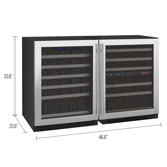 47" Wide FlexCount II Tru-Vino 112 Bottle Three Zone Stainless Steel Side-by-Side Wine Refrigerator