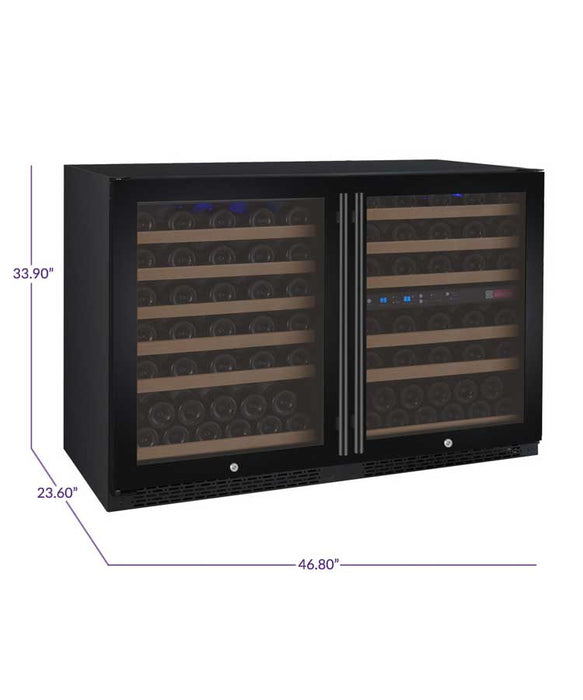 47" Wide FlexCount II Tru-Vino 112 Bottle Three Zone Black Side-by-Side Wine Refrigerator