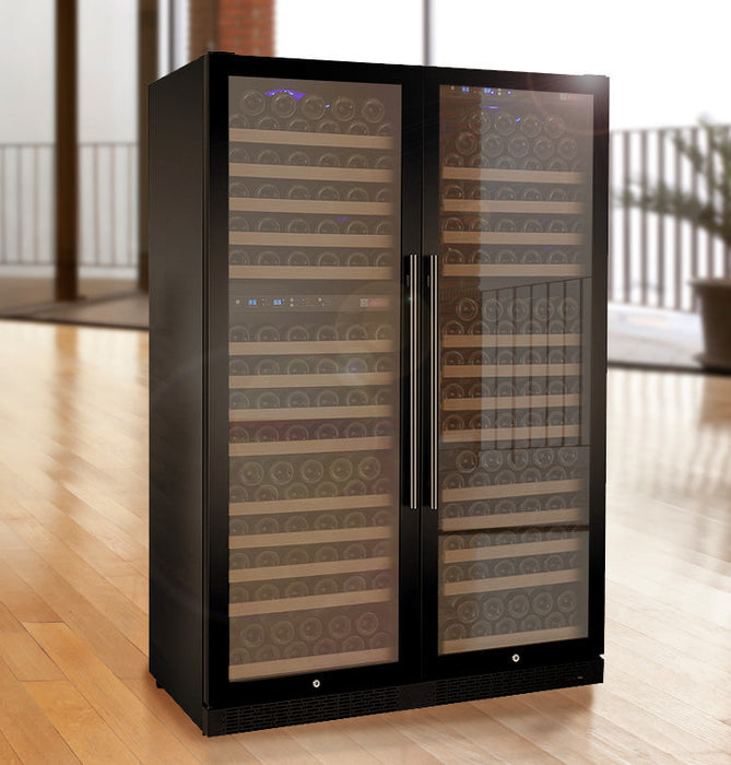 47" Wide FlexCount II Tru-Vino 349 Bottle Three Zone Black Side-by-Side Wine Refrigerator